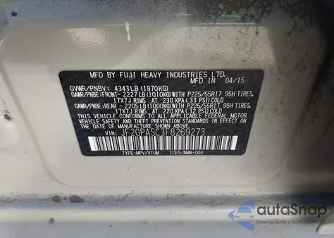 2015 Subaru Xv Crosstrek 2.0I Limited z USA, uszkodzony, nr VIN JF2GPASC3F8269273